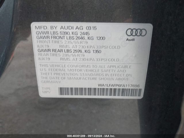 WA1LFAFP6FA117696 Audi Q5 2.0t Premium