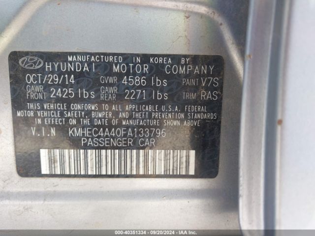 KMHEC4A40FA133796 Hyundai SONATA HYBRID