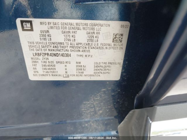 LRBFZPR40ND140384 Buick Envision Awd Essence