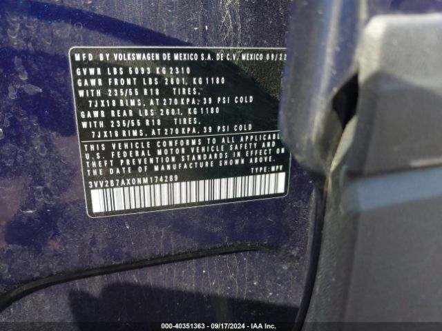 3VV2B7AX0NM174289 Volkswagen Tiguan 2.0t Se