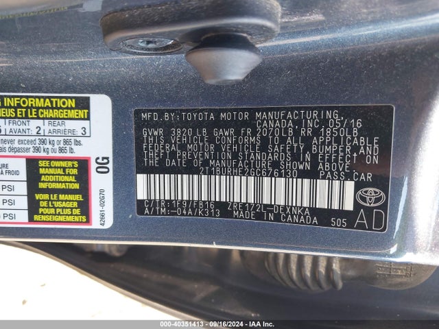 Toyota COROLLA LE 2016 2T1BURHE2GC676130 Image 9