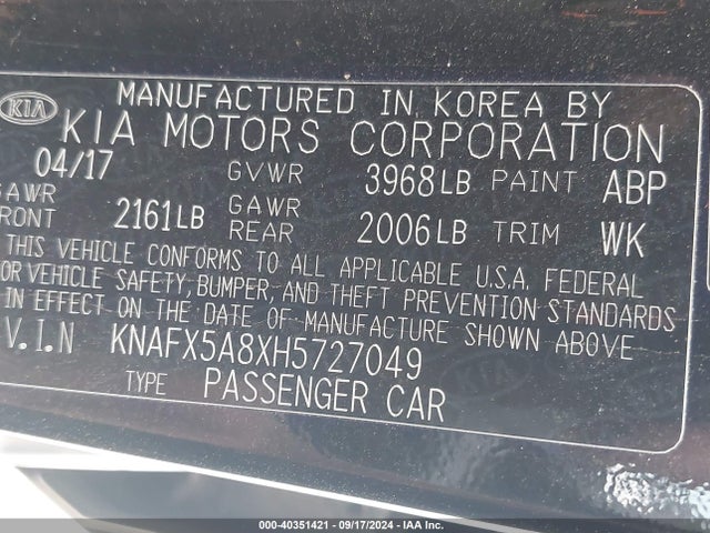 KIA FORTE EX 2017 KNAFX5A8XH5727049 Image 9