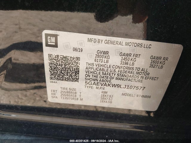 5GAEVAKW9LJ107577 Buick Enclave Awd Essence