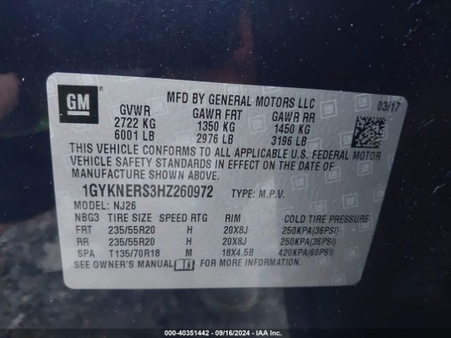 1GYKNERS3HZ260972 Cadillac Xt5 Premium Luxury