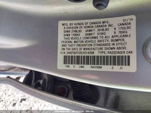 Honda Civic Lx 2014 2HGFB2F53EH514268 Image 9