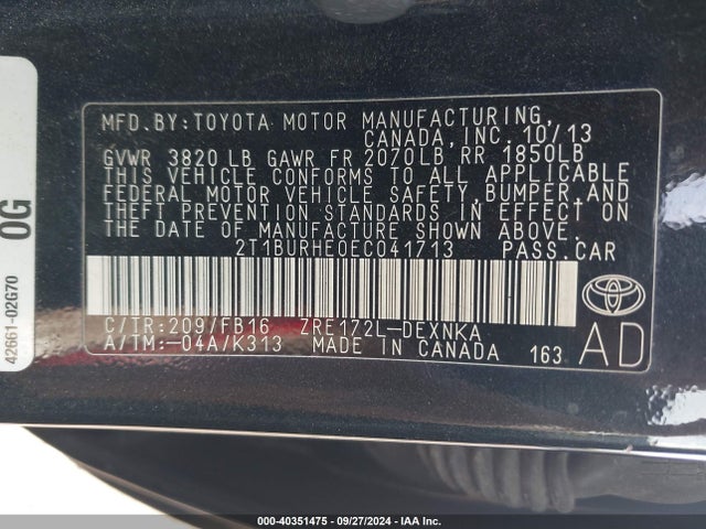 Toyota COROLLA LE 2014 2T1BURHE0EC041713 Image 9