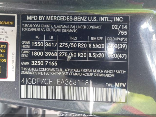 4JGDF7CE1EA368118 Mercedes-Benz Gl 450 4matic