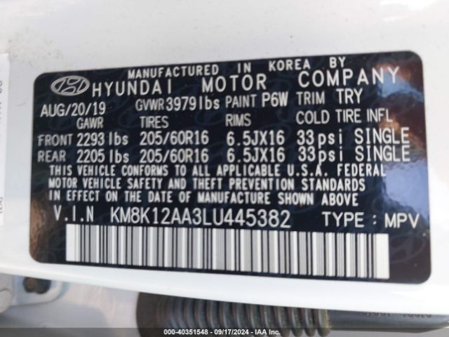 KM8K12AA3LU445382 Hyundai Kona Se