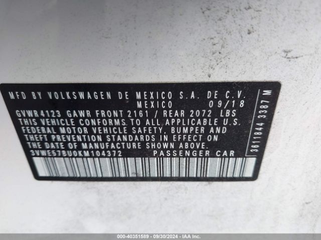 3VWE57BU0KM104372 Volkswagen Jetta 1.4t Sel