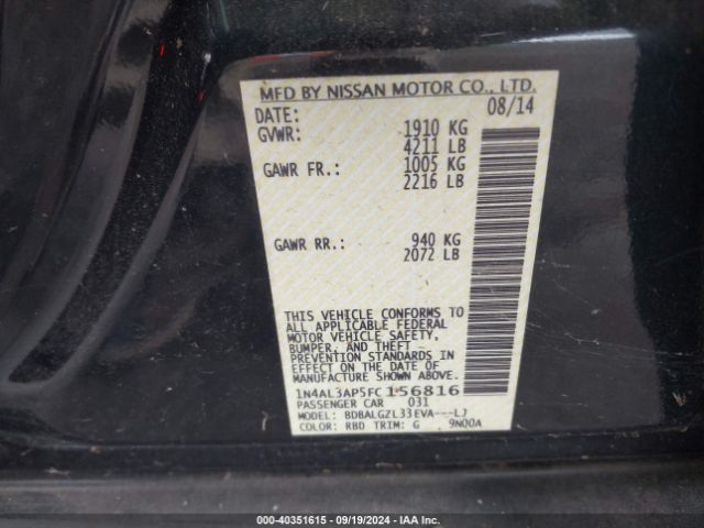 1N4AL3AP5FC156816 Nissan Altima 2.5/2.5 S/2.5 Sl/2.5 Sv