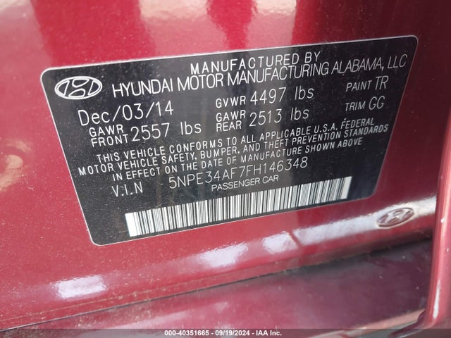 5NPE34AF7FH146348 Hyundai Sonata Sport
