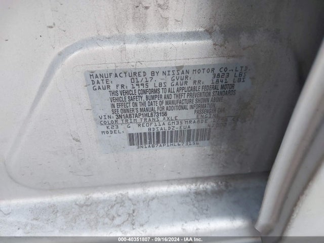 Nissan SENTRA SV 2017 3N1AB7AP1HL673156 Image 9