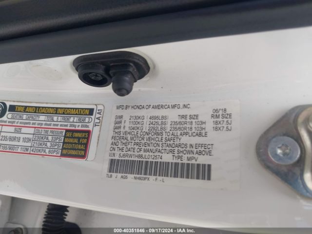 5J6RW1H88JL012574 Honda Cr-v Ex-l/ex-l Navi