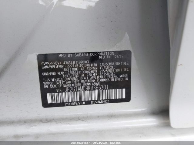 JF2GTAMC9KH365301 Subaru Crosstrek 2.0i Limited