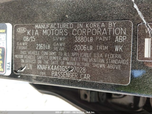 KNAFK4A61G5507028 KIA FORTE LX