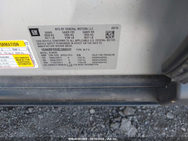 Chevrolet Traverse Ls 2014 1GNKRFED2EJ366547 Image 9