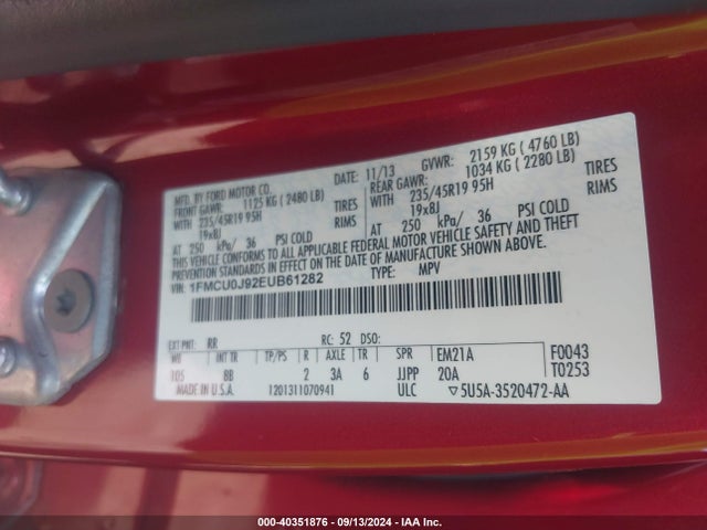 Ford Escape Titanium 2014 1FMCU0J92EUB61282 Image 9