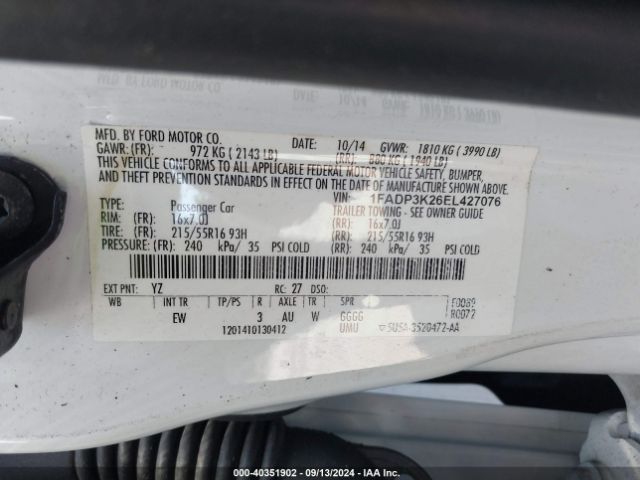 1FADP3K26EL427076 Ford FOCUS SE