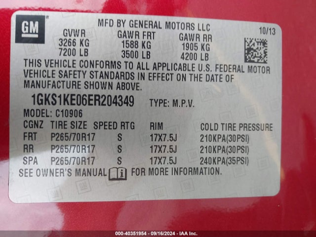 1GKS1KE06ER204349 GMC Yukon Xl 1500 Slt