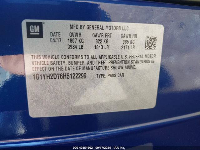1G1YH2D76H5122299 Chevrolet Corvette Stingray Z51