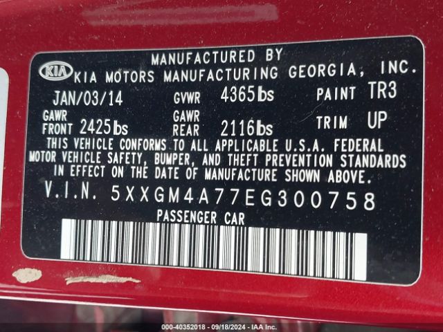 5XXGM4A77EG300758 KIA Optima Lx