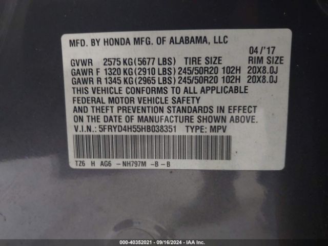 5FRYD4H55HB038351 Acura Mdx Technology Package