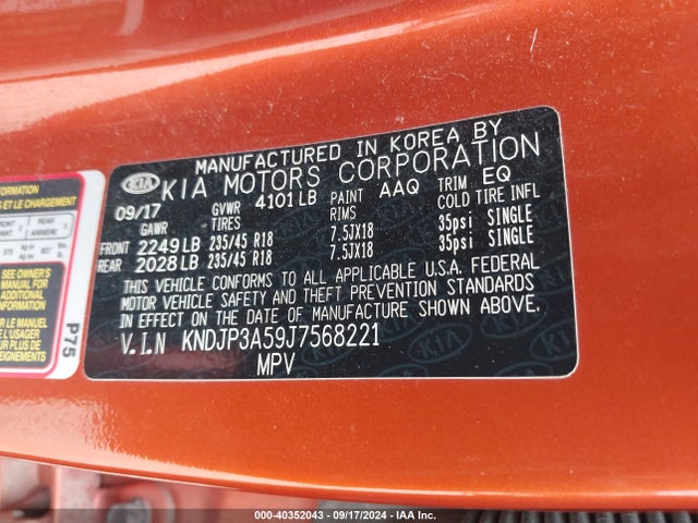 KIA SOUL + 2018 KNDJP3A59J7568221 Image 9