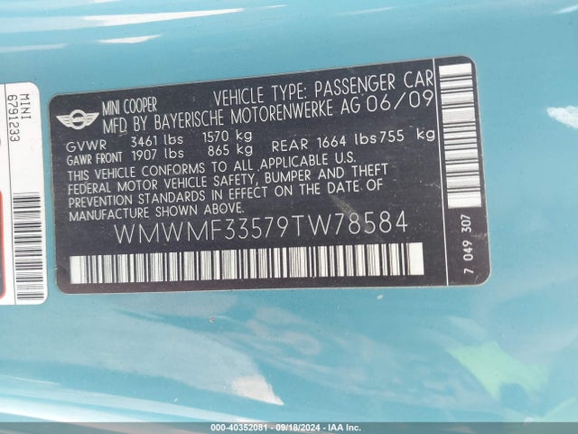 2009 MINI COOPER WMWMF33579TW78584 Photo 8