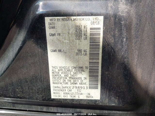 Nissan Altima 2.5 S 2018 1N4AL3APXJC298913 Image 9