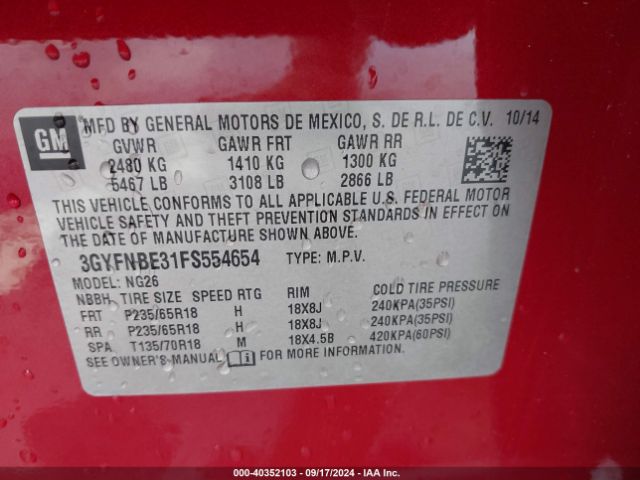 3GYFNBE31FS554654 Cadillac Srx Luxury Collection