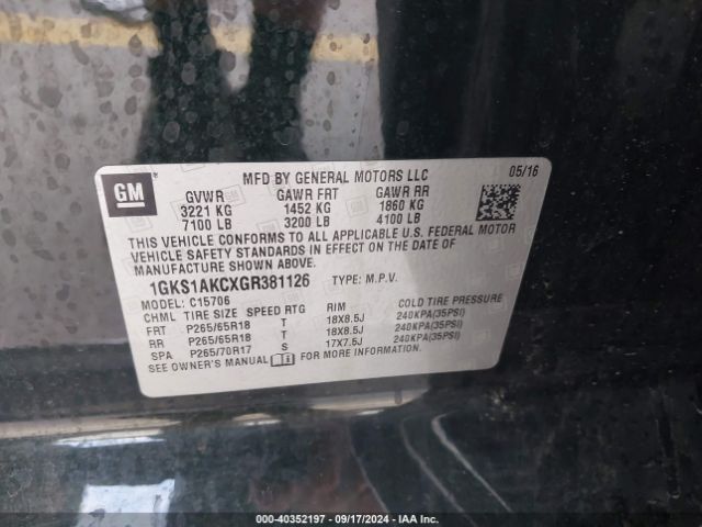 1GKS1AKCXGR381126 GMC YUKON SLE