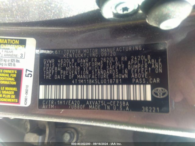 4T1M11BK5LU018781 Toyota Camry Se Awd