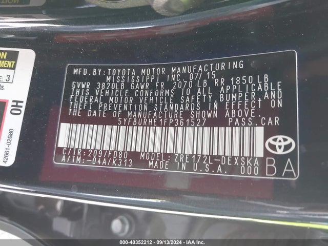Toyota Corolla S Plus 2015 5YFBURHE1FP361527 Image 9