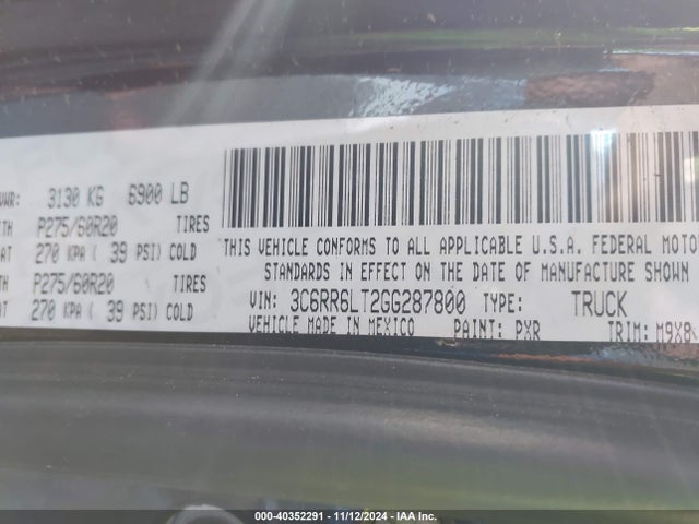 3C6RR6LT2GG287800 RAM 1500 Lone Star