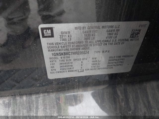 1GNSKBKC7HR226024 Chevrolet Tahoe Lt