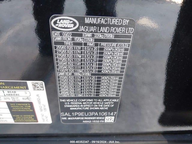 SAL1P9EU3PA106147 Land Rover Range Rover Sport Se