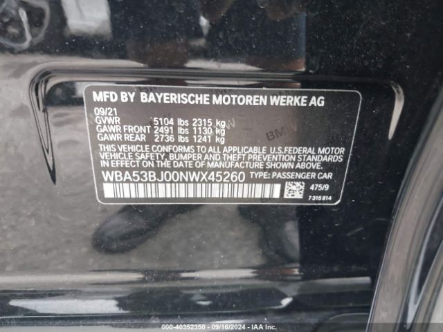 WBA53BJ00NWX45260 BMW 540 I