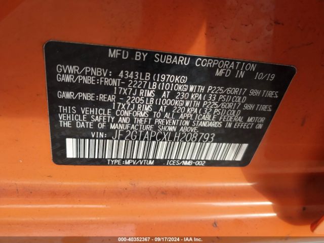 JF2GTAPCXLH208793 Subaru Crosstrek Premium