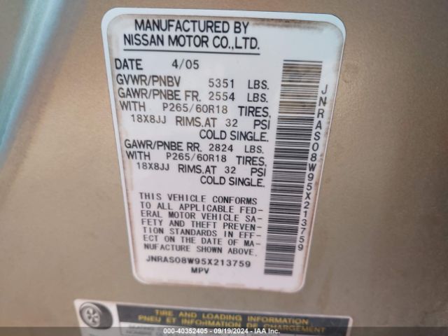 2005 INFINITI FX35 JNRAS08W95X213759 Photo 8