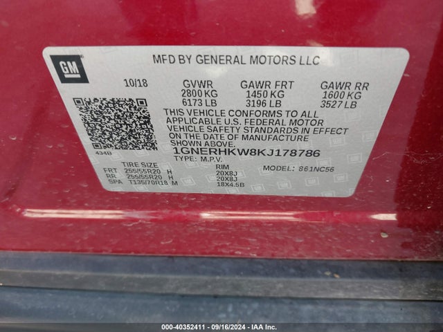Chevrolet Traverse Lt Leather 2019 1GNERHKW8KJ178786 Image 9