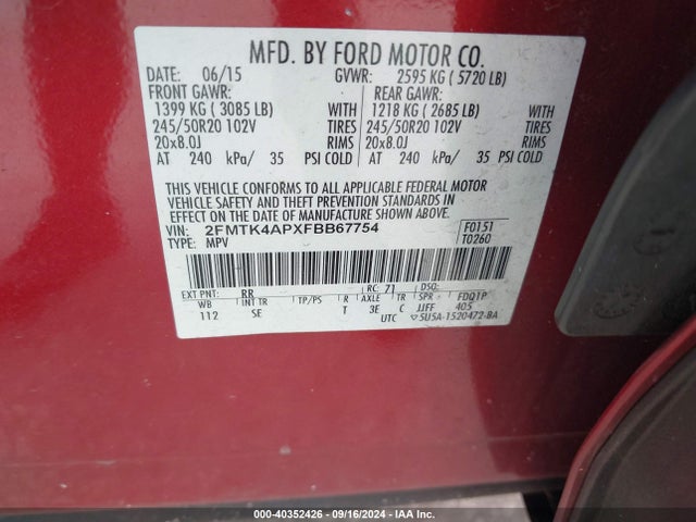 Ford EDGE SPORT 2015 2FMTK4APXFBB67754 Image 9