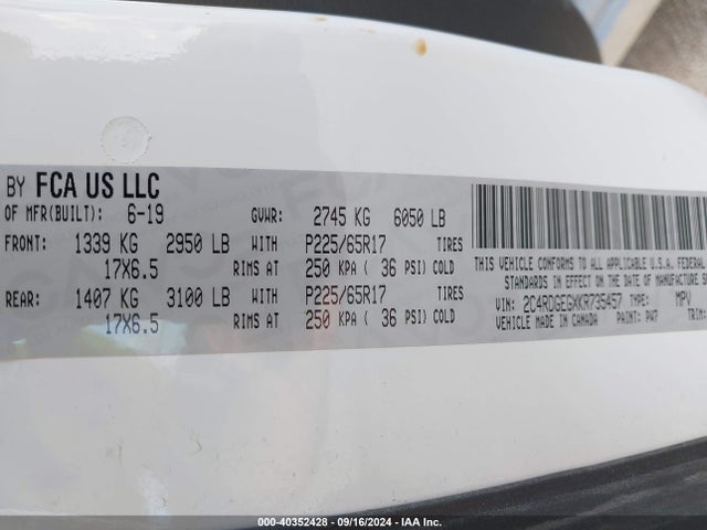 2C4RDGEGXKR735457 Dodge Grand Caravan Gt