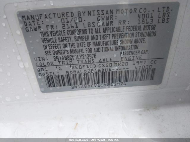 3N1AB8CV1LY213976 Nissan Sentra Sv Xtronic Cvt