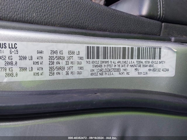 Dodge Durango Gt Plus Awd 2019 1C4RDJDG3KC755993 Image 9