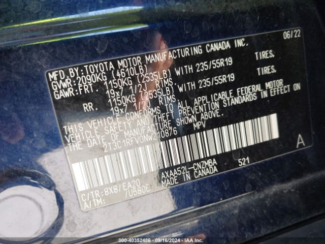 2T3C1RFV0NW210876 Toyota Rav4 Xle Premium