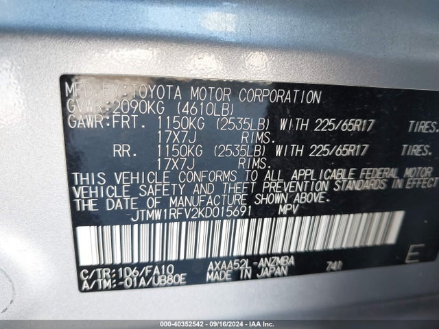 Toyota Rav4 Xle 2019 JTMW1RFV2KD015691 Image 9