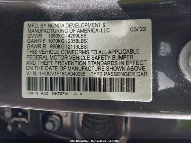 1HGCV1F18NA040995 Honda ACCORD LX