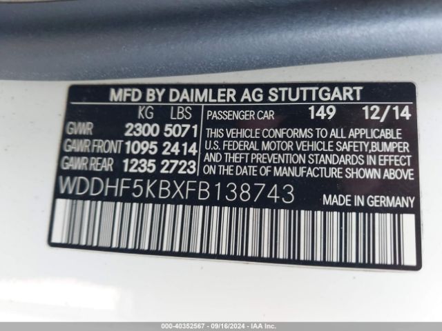 WDDHF5KBXFB138743 Mercedes-Benz E 350