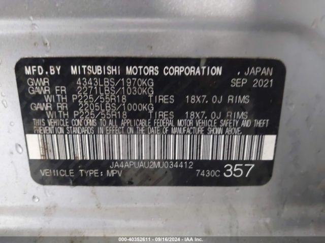 JA4APUAU2MU034412 Mitsubishi Outlander Sport 2.0 Be 2wd/2.0 Es 2wd/2.0 Le 2wd/2.0 S 2wd