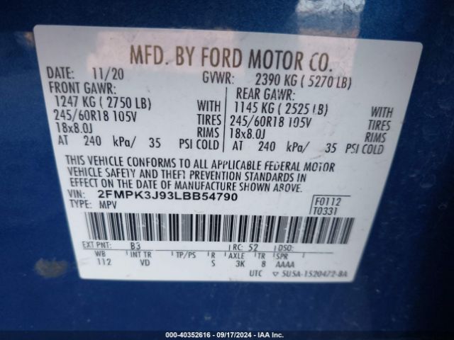 2FMPK3J93LBB54790 Ford EDGE SEL